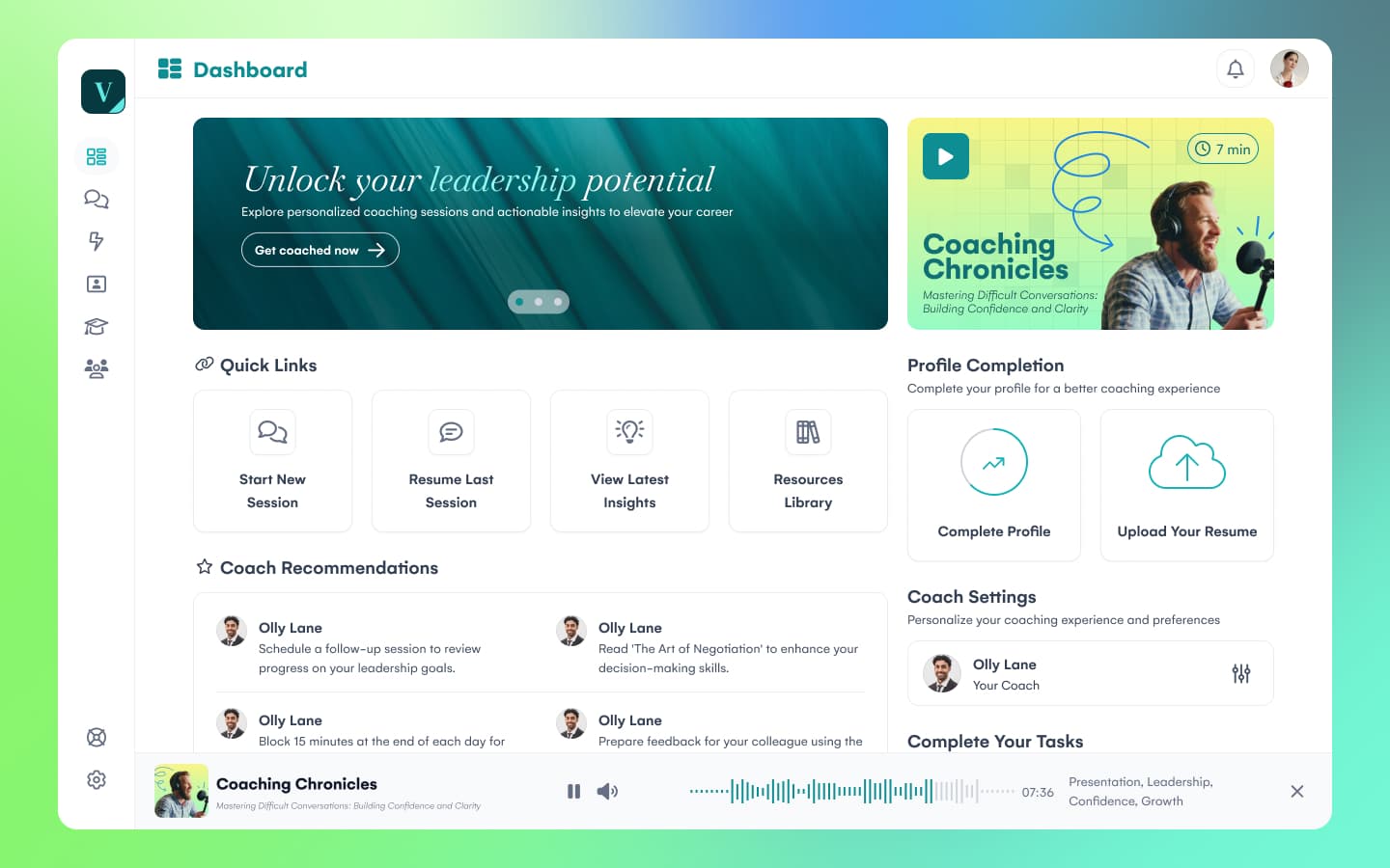 Vivaldi AI-driven leadership coaching platform interface.