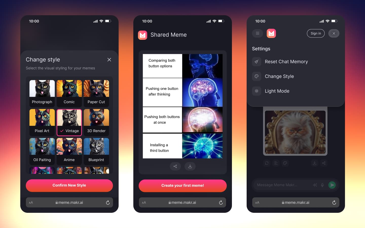 MemeMakr final meme creation and sharing interface showing the completed workflow.